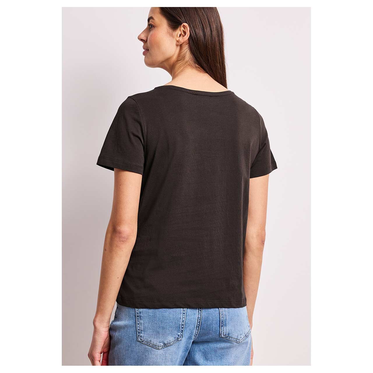 Damen T-Shirt Basic Pearl Print von Street One in Dunkelbraun mit Print, Rückansicht am Model