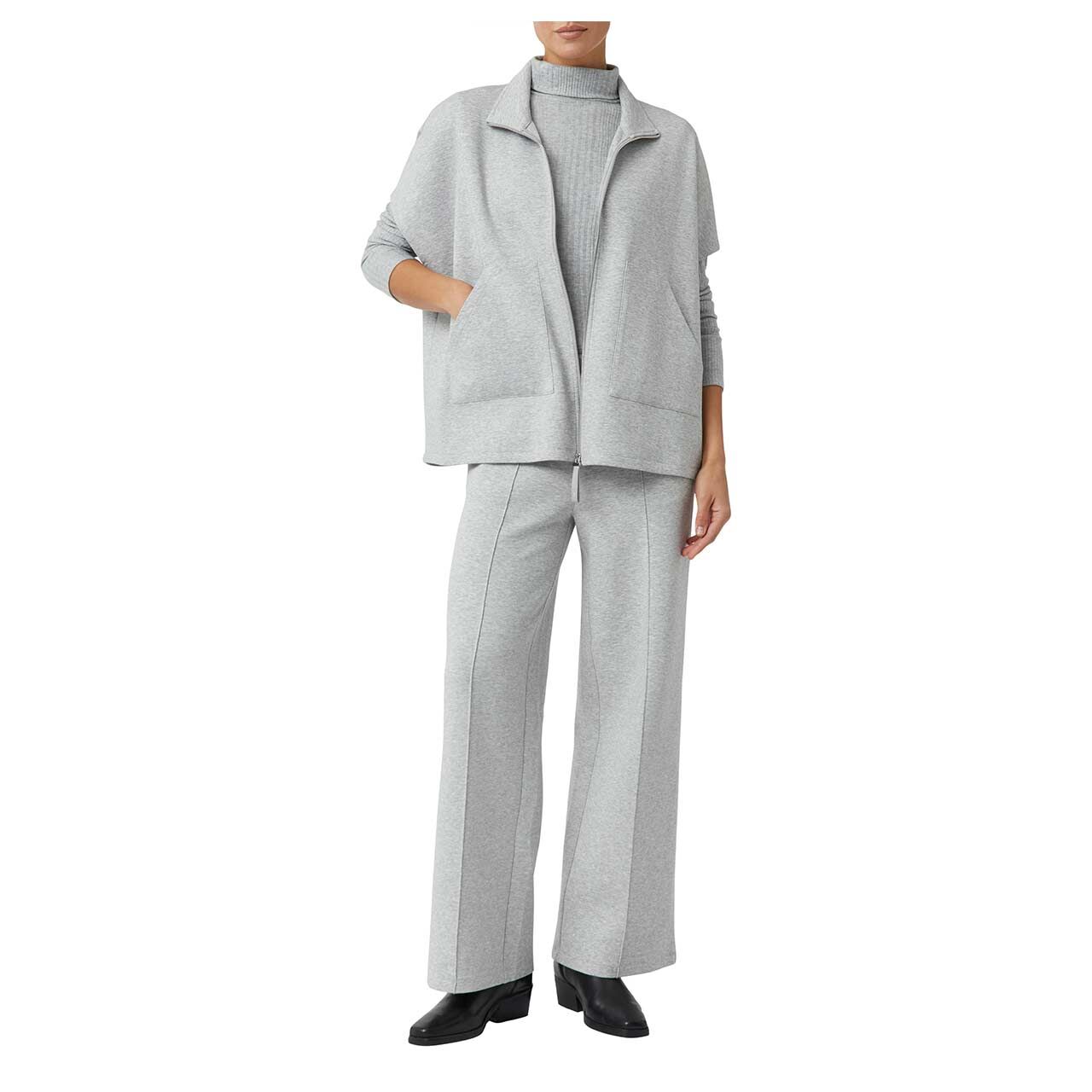 Damen Kurzarm Sweatjacke von Comma in Grau meliert, Ganzkörperansicht am Model