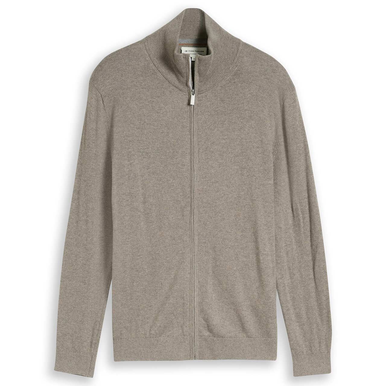 Tom Tailor Herren Strickjacke Cashmere Zip Jacket driftwood taupe melange