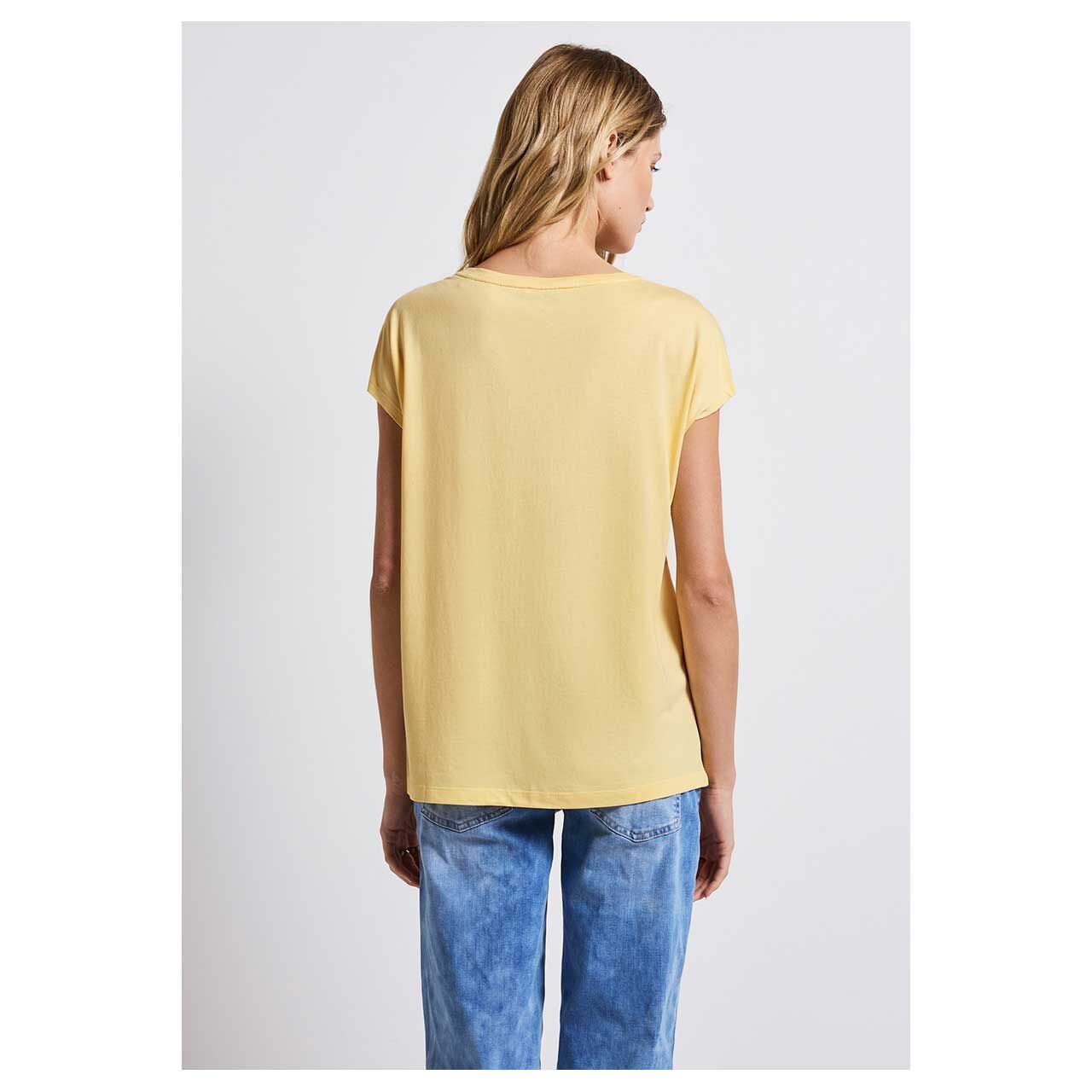 Damen T-Shirt Basic Partprint von Street One in Gelb, Rückenansicht am Modell