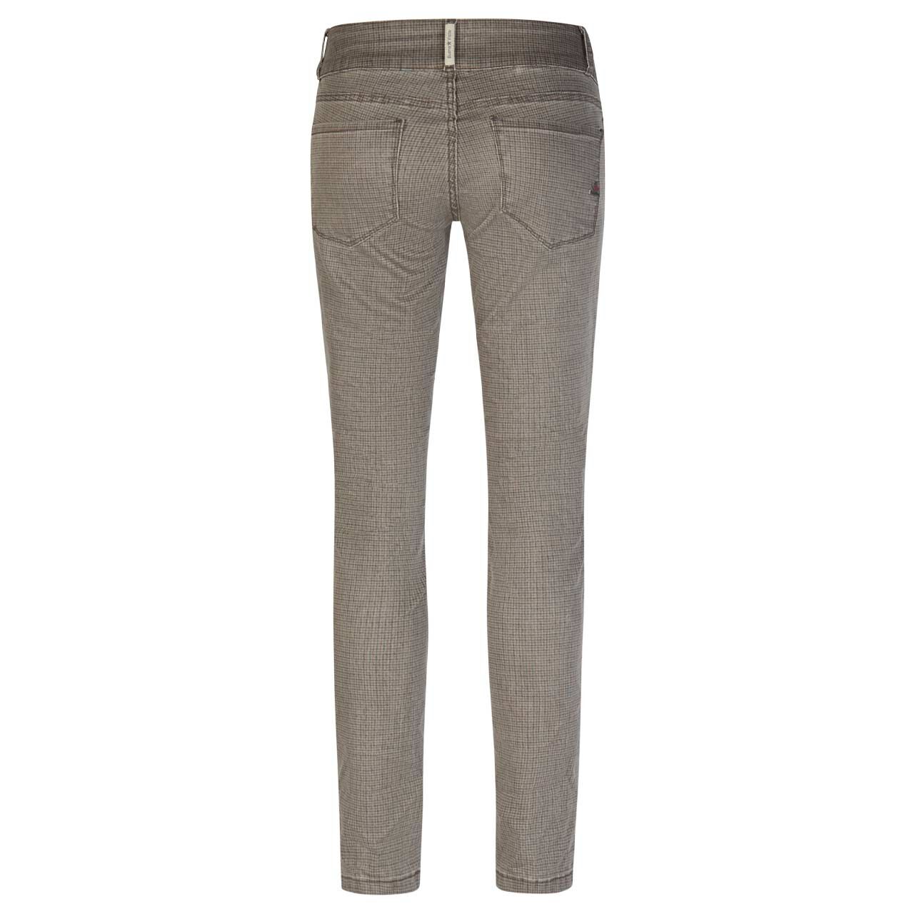 Damen Baumwollhose Ankle Tummyless Cropped Stretch Twill von Buena Vista in Grau kariert, Rückansicht