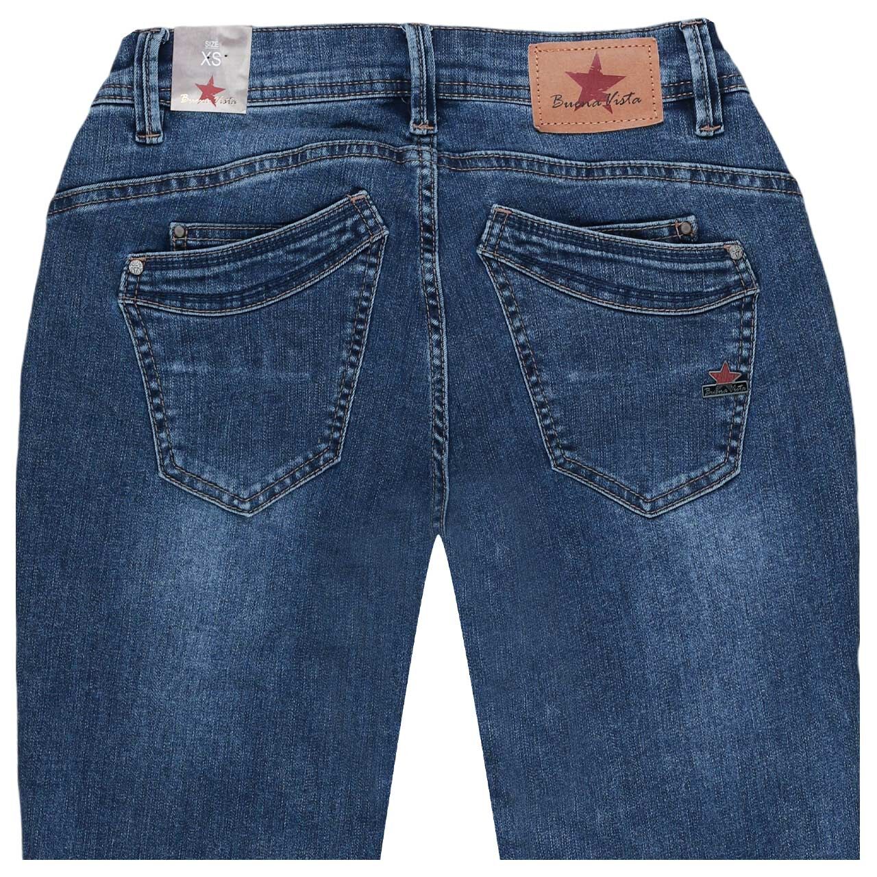 Damen Ankle Jeans Malibu Cropped Stretch Denim in Blau verwaschen, detaillierte Rückansicht
