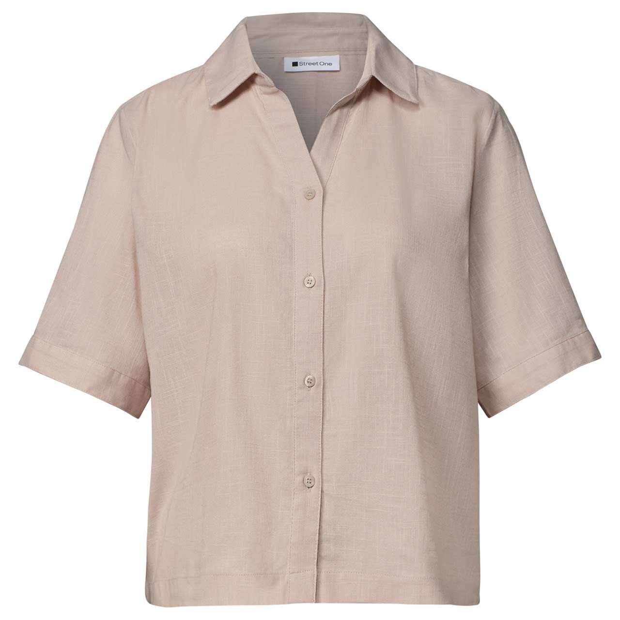 Street One Damen Kurzarm Bluse Buttoned Shirtcollar clay sand