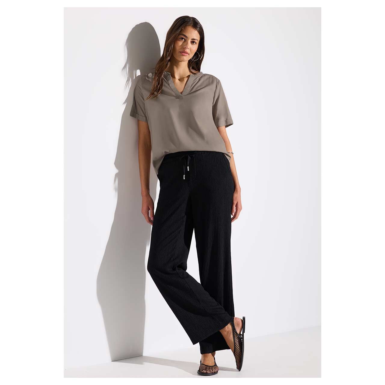 Street One Damen Kurzarm Bluse Splitneck vintage stone