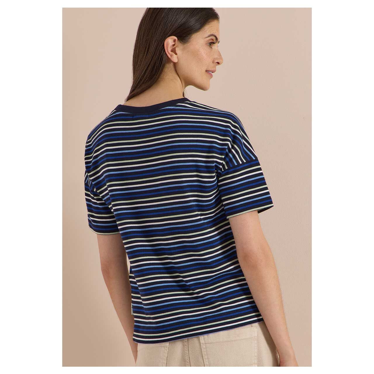 Damen T-Shirt Multi Striped von Cecil in Dunkelblau gestreift, Rückansicht am Model