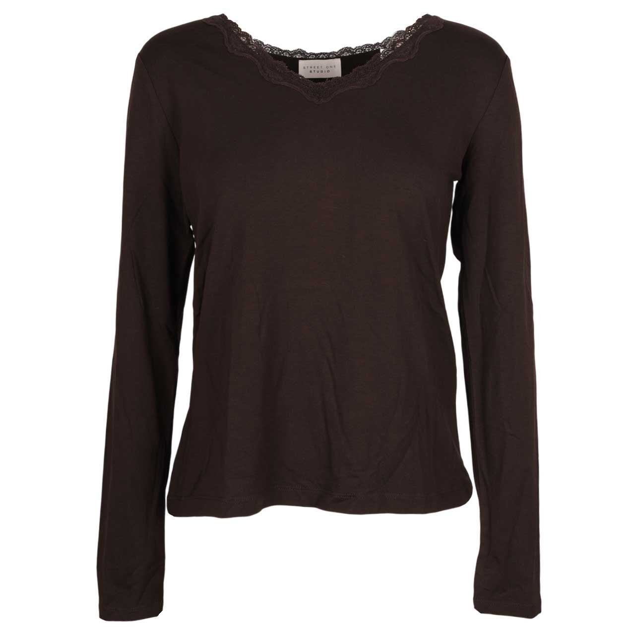 Street One Studio Damen Langarm Shirt With Lace charred brown