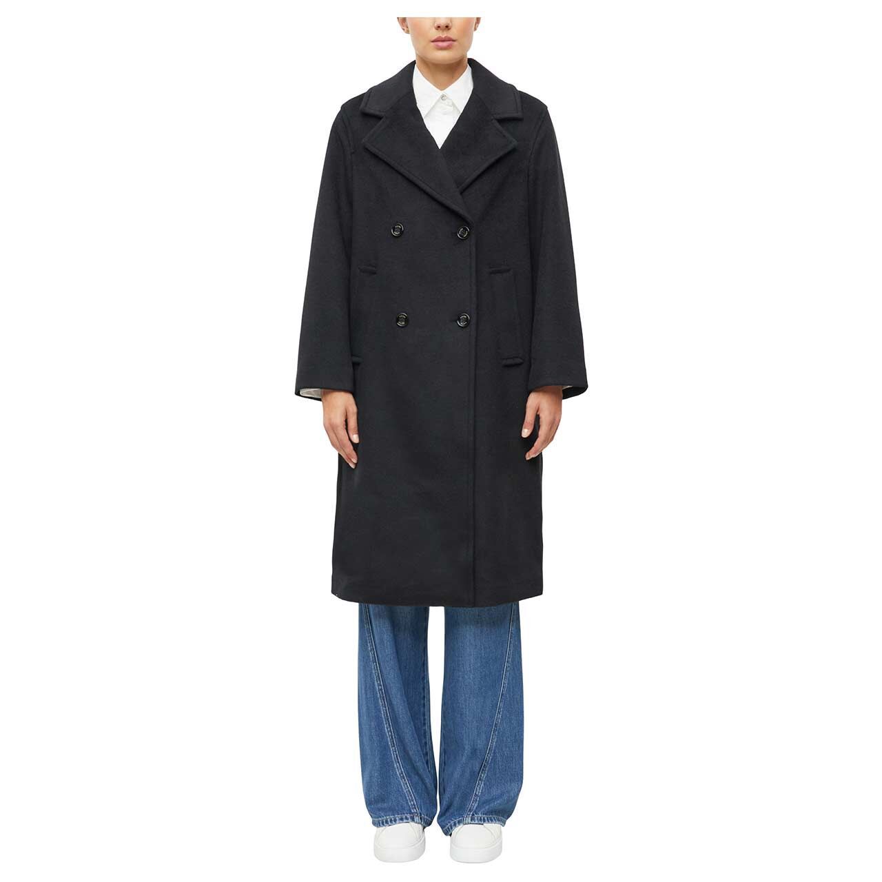 Damen Mantel von s.Oliver in Schwarz, geschlossene Vorderansicht am Model
