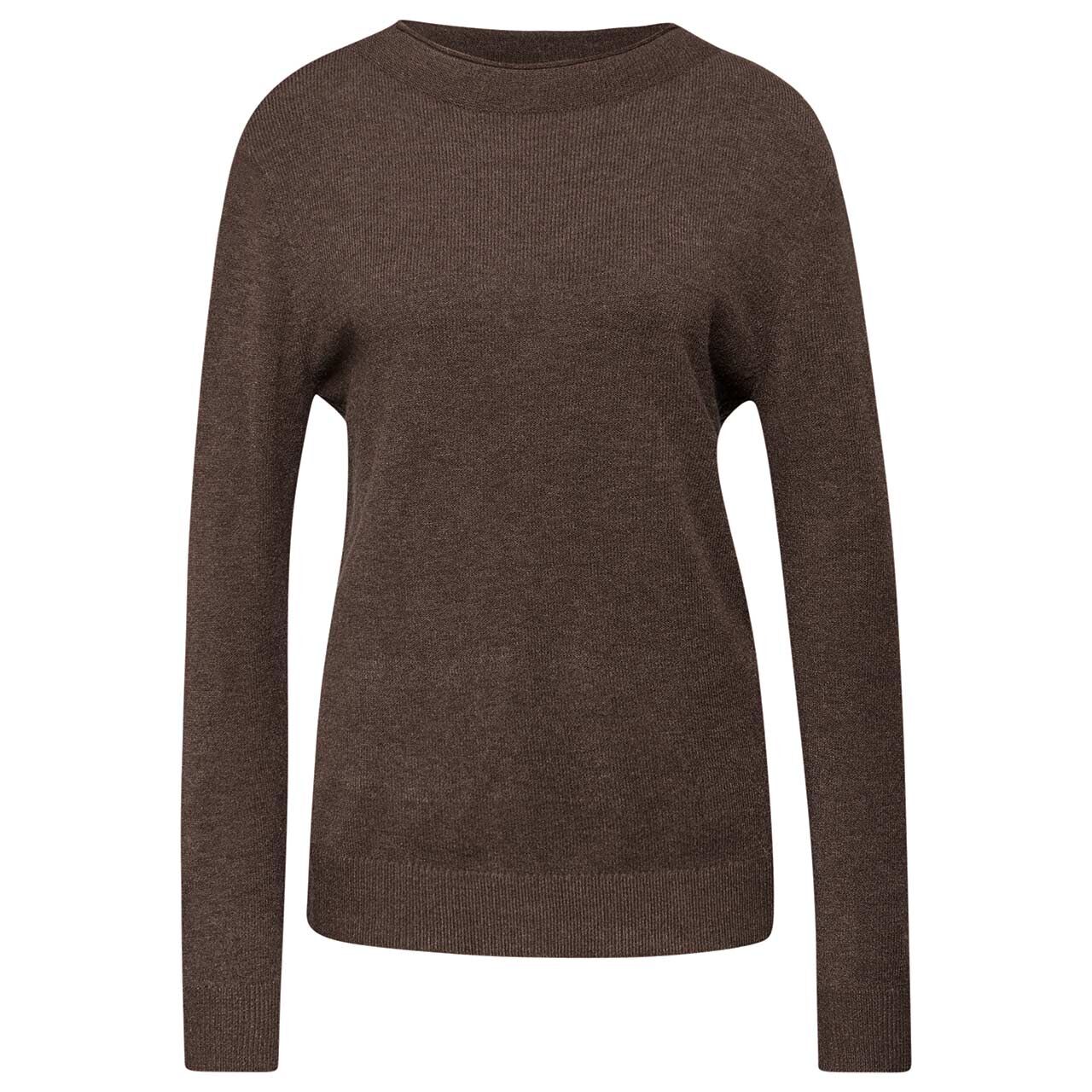 Street One Damen Pullover Rolled Edge Collar dark nomad brown melange