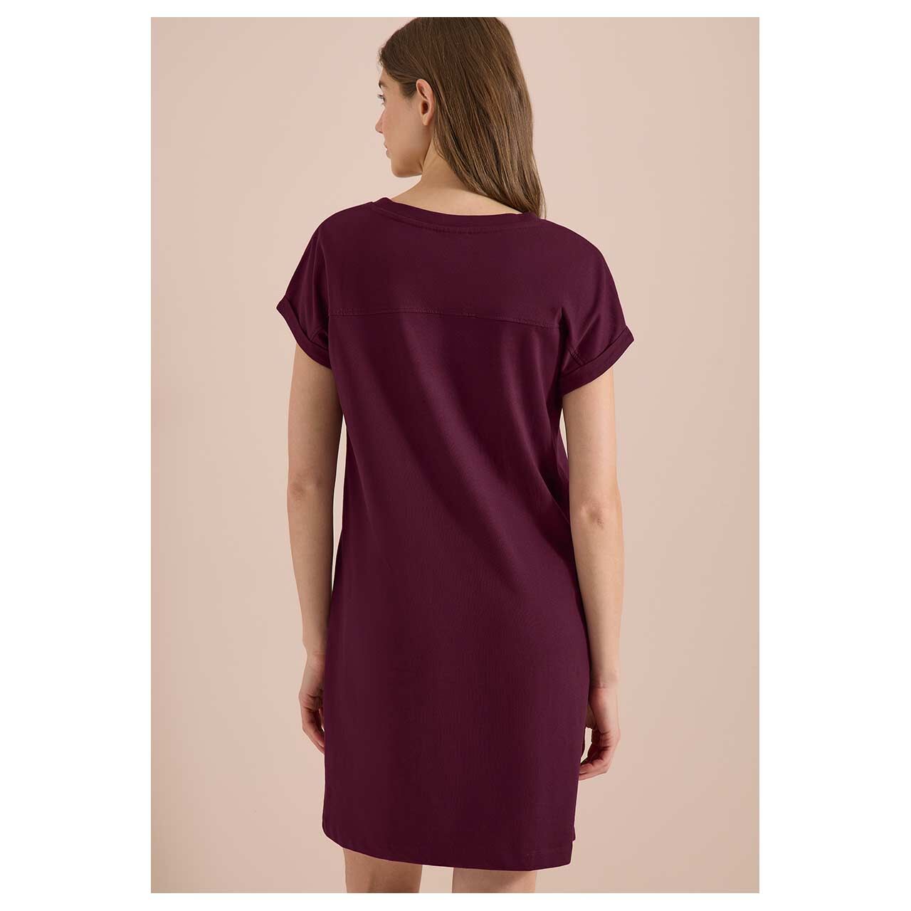Damen Kurzarm Kleid Solid Jersey Dress von Cecil in Weinrot, Rückansicht am Model