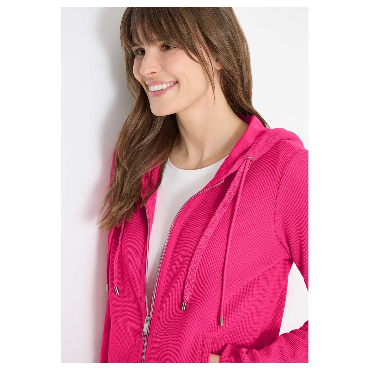Damen Hoodie Shirtjacke von Cecil in Pink, Model von der Seite