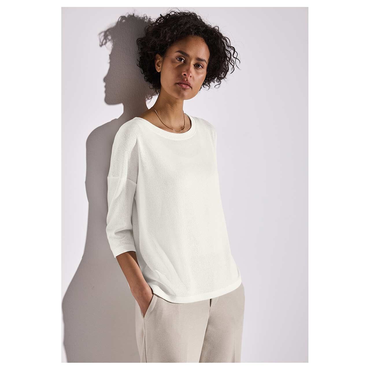 Street One Damen 3/4 Arm Shirt Knit Look off white