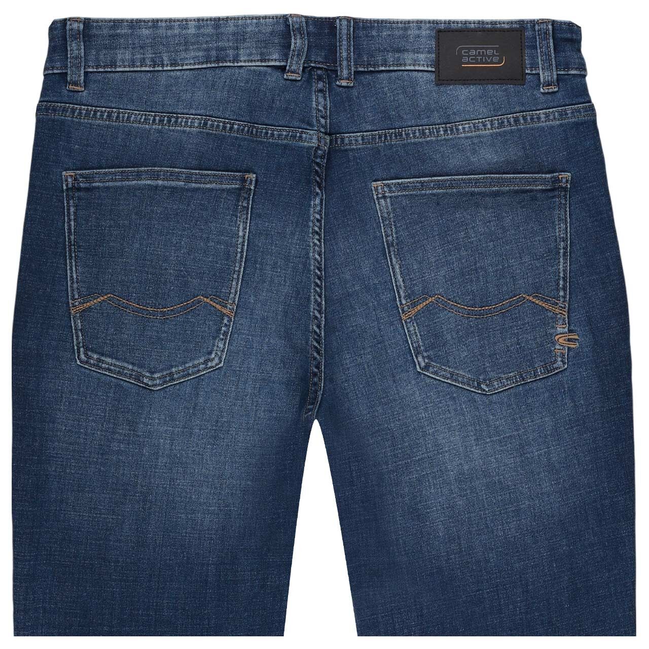 Herrenjeans Stretch Houston fleXXX von Camel active in Dunkelblau angewaschen, detaillierte Rückansicht