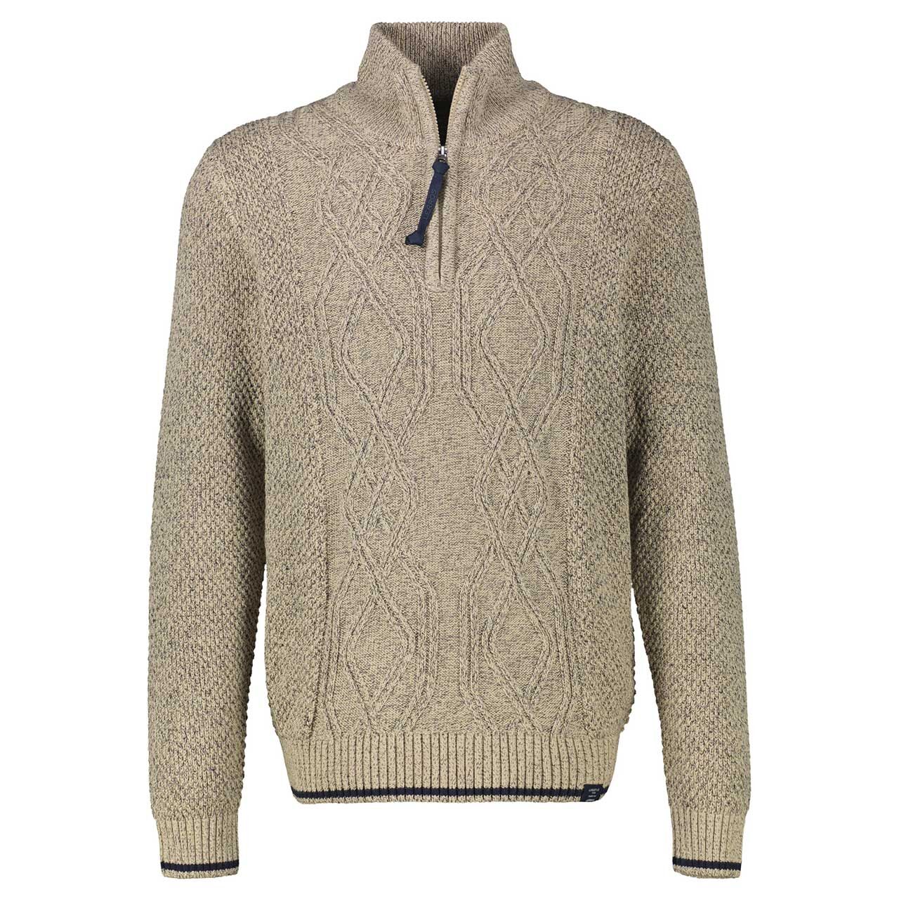Lerros Herren Pullover Troyer Cable Knit medium tender beige melange