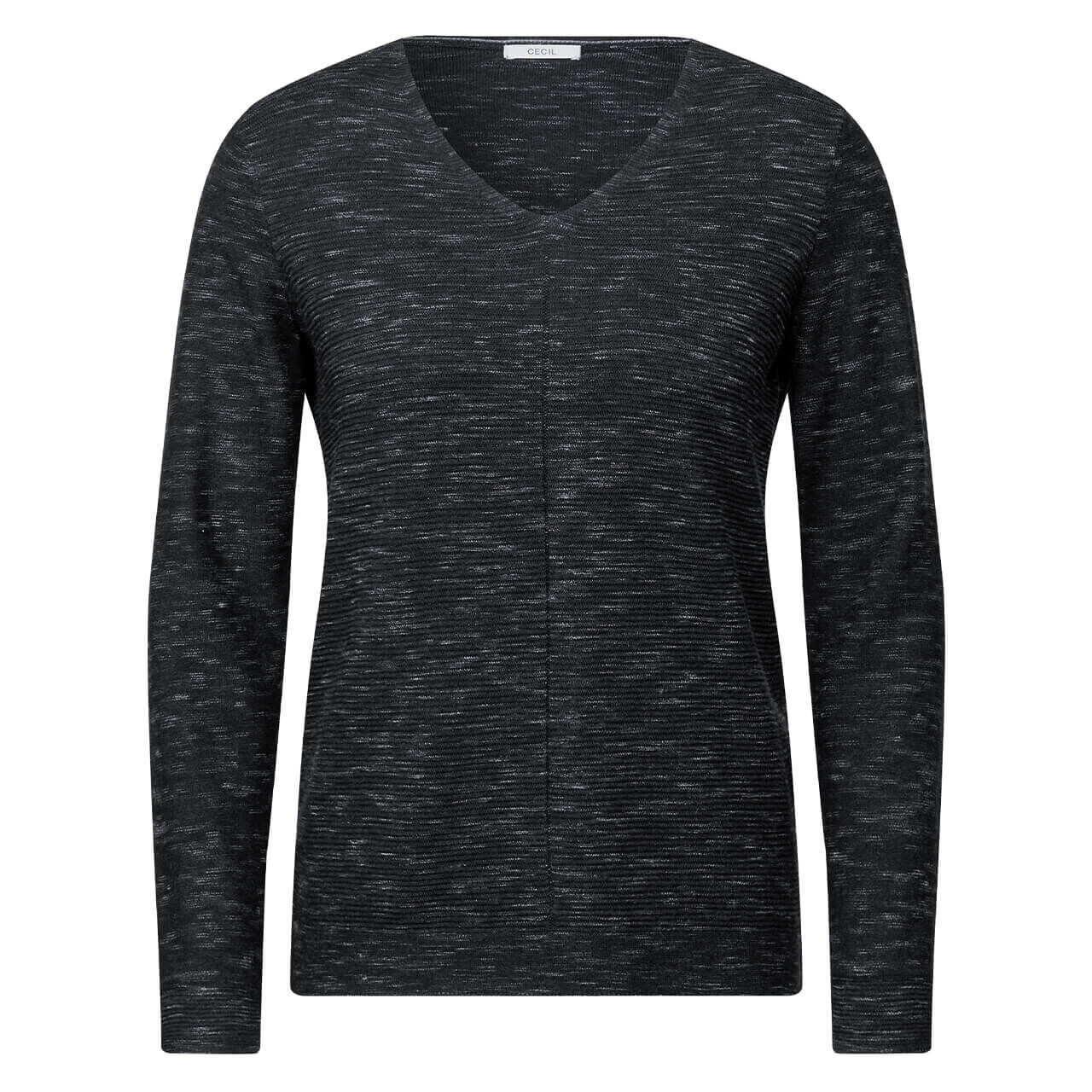 Cecil Damen Langarm Pullover Structured V-Neck heather deep charcoal grey melange  