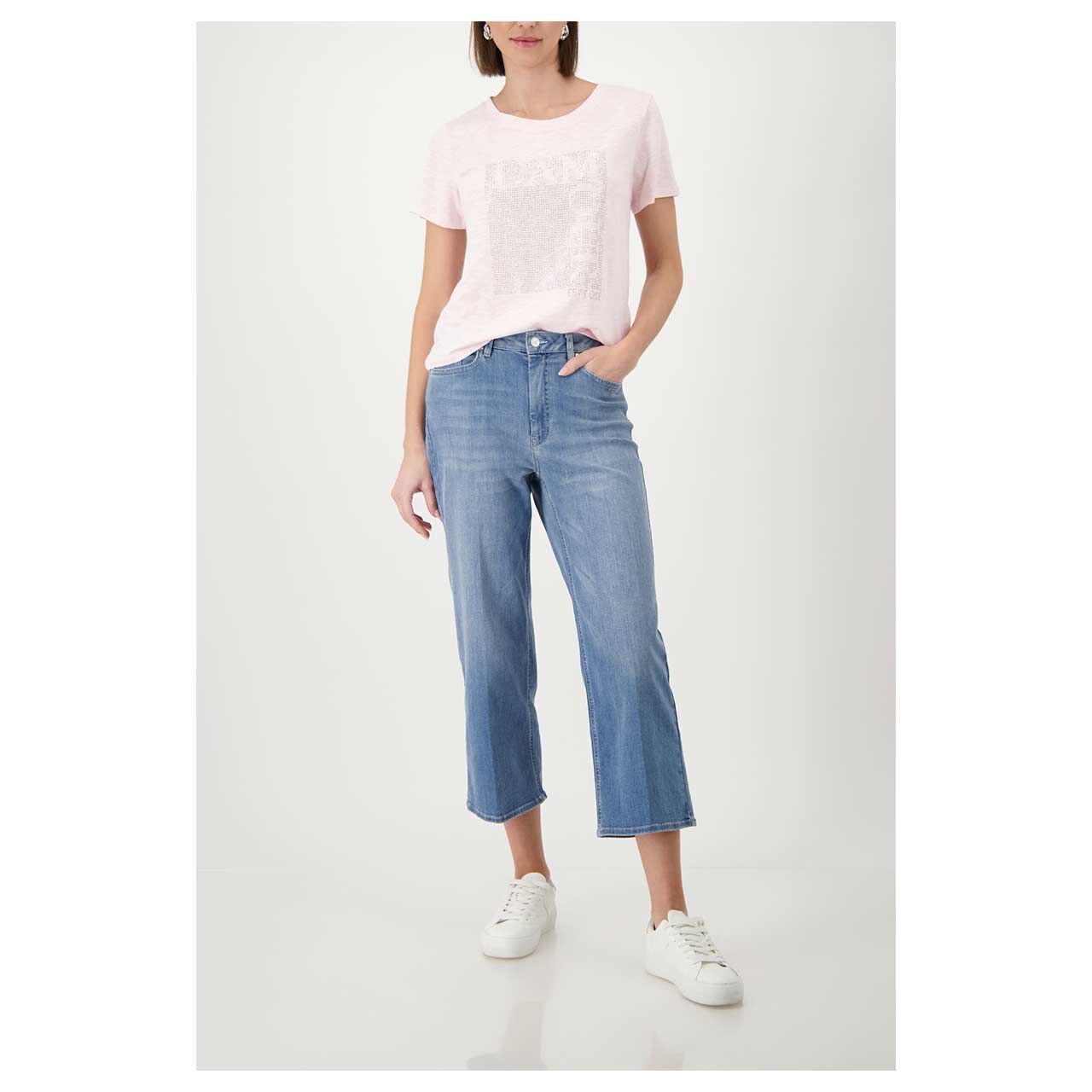 Damen T-Shirt von Monari in Rosa mit Print, Ganzkörperansicht