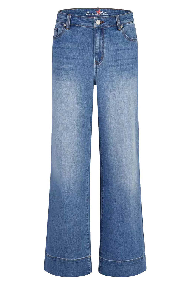Vorderansicht der Buena Vista Wide Leg Damenjeans in Blau