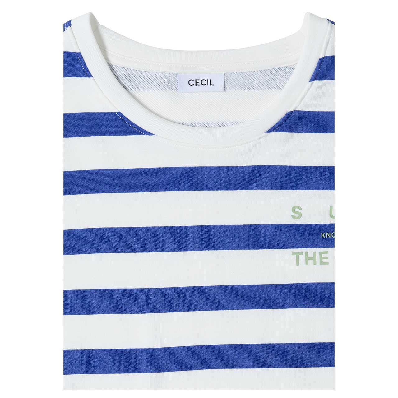 Cecil Damen T-Shirt Striped Chest Print deep river blue