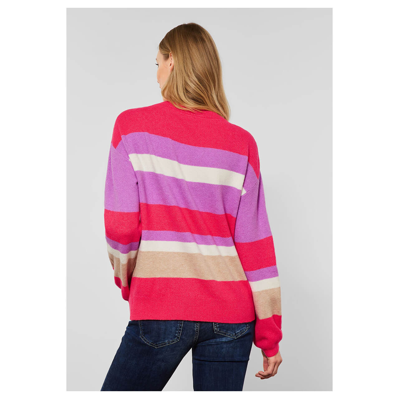 Street One Damen Pullover showy coral stripes