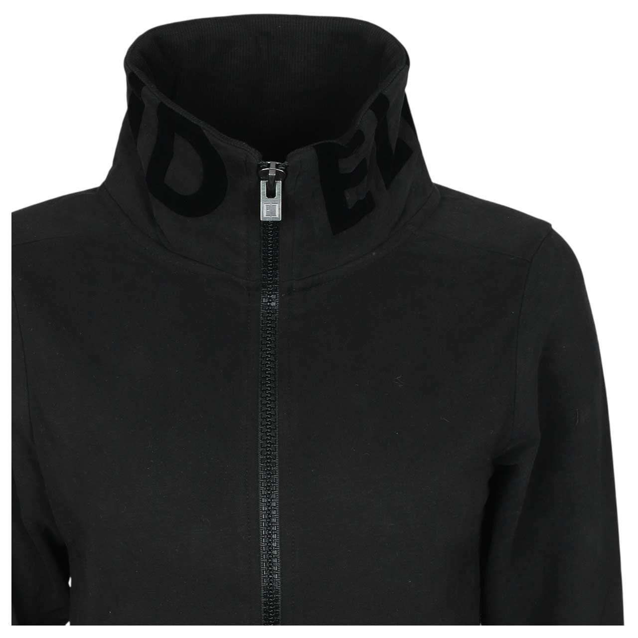 Damen Sweatjacke Alvis von Elbsand in Schwarz, detaillierte Vorderansicht