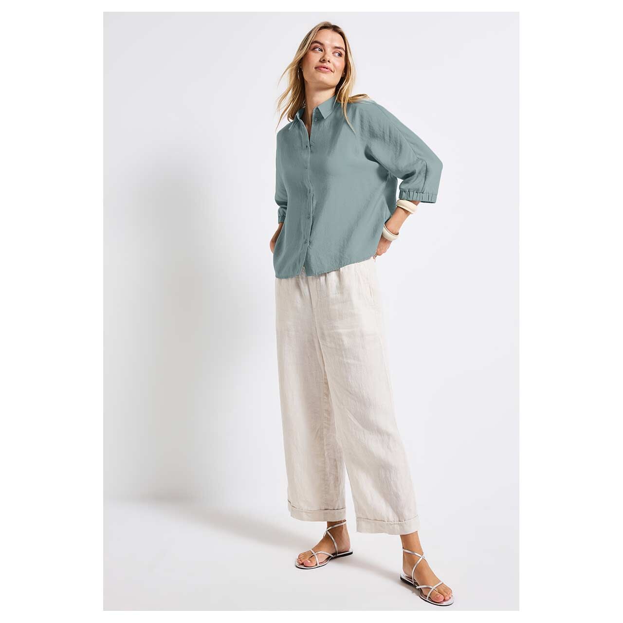 Damen 3/4 Arm Bluse Shirtcollar von Street One in Blau, Ganzkörperansicht