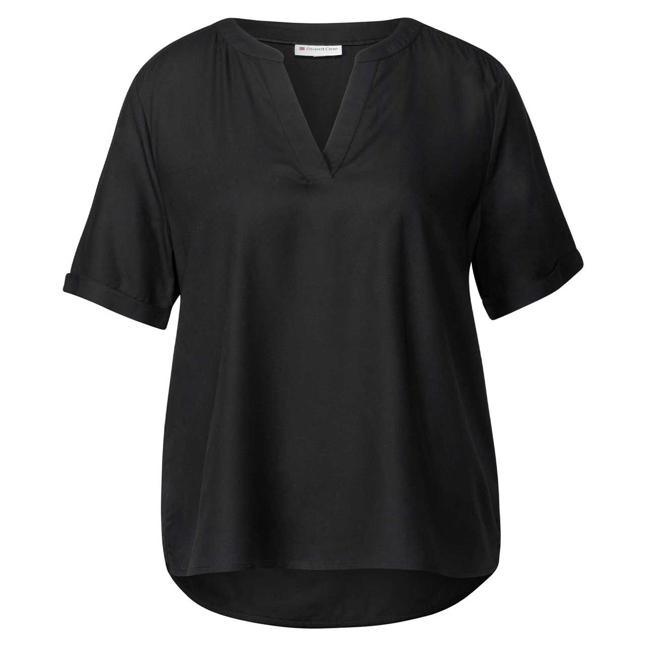 Street One Damen Kurzarm Bluse Splitneck classic black