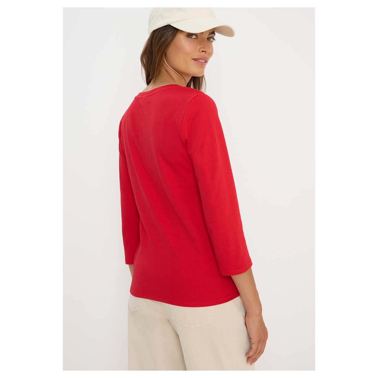 Damen 3/4 Arm Shirt Basic V-Neck von Cecil in Rot, Rückansicht am Model