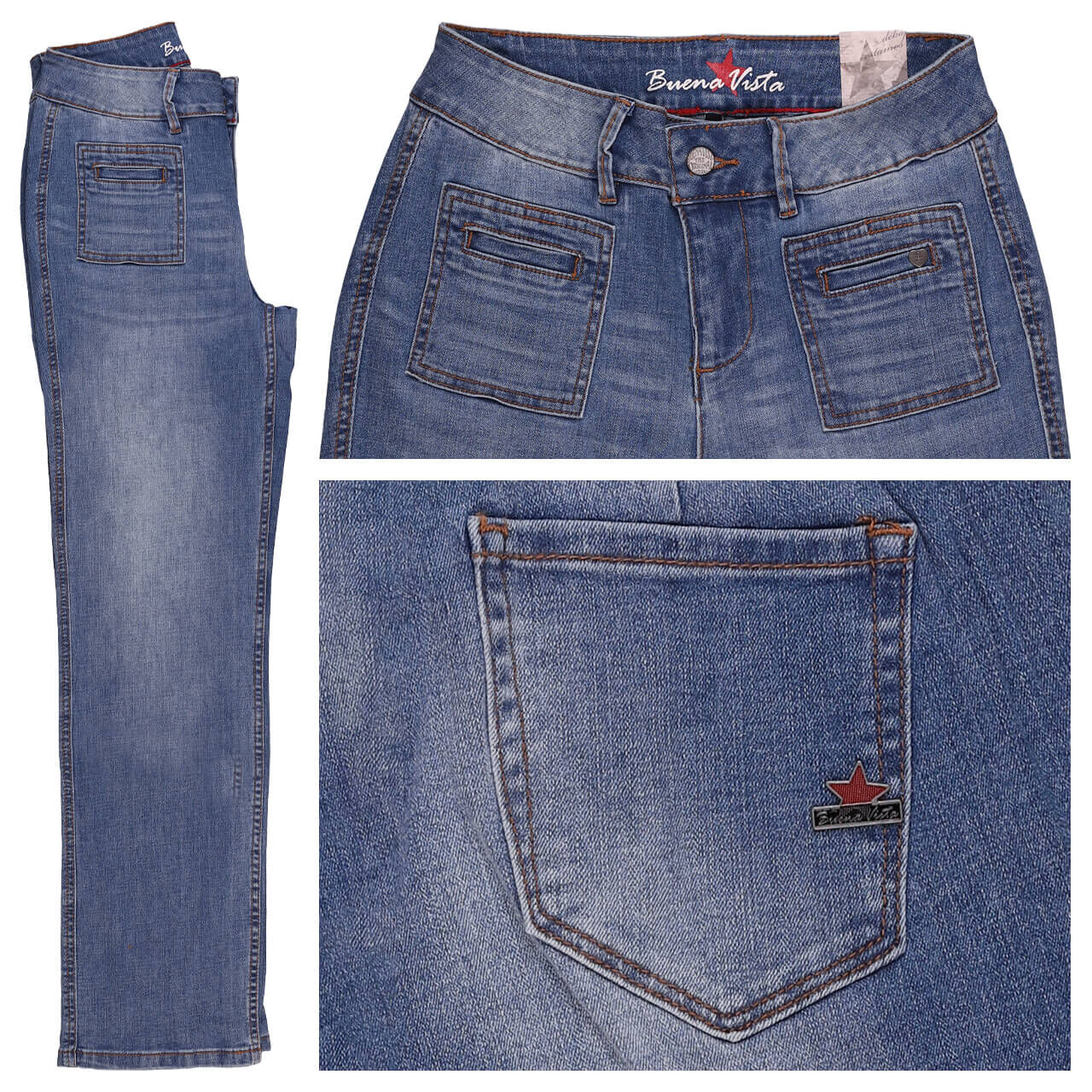 Buena Vista Stella-Zip Stretch Denim Jeans mid stone