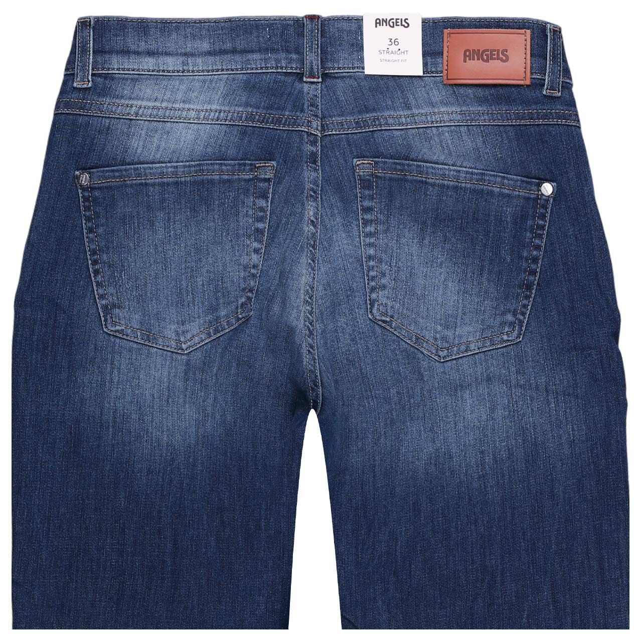 Damenjeans Straight von Angels in Blau angewaschen mit Destroyed-Effekten, detaillierte Rückansicht