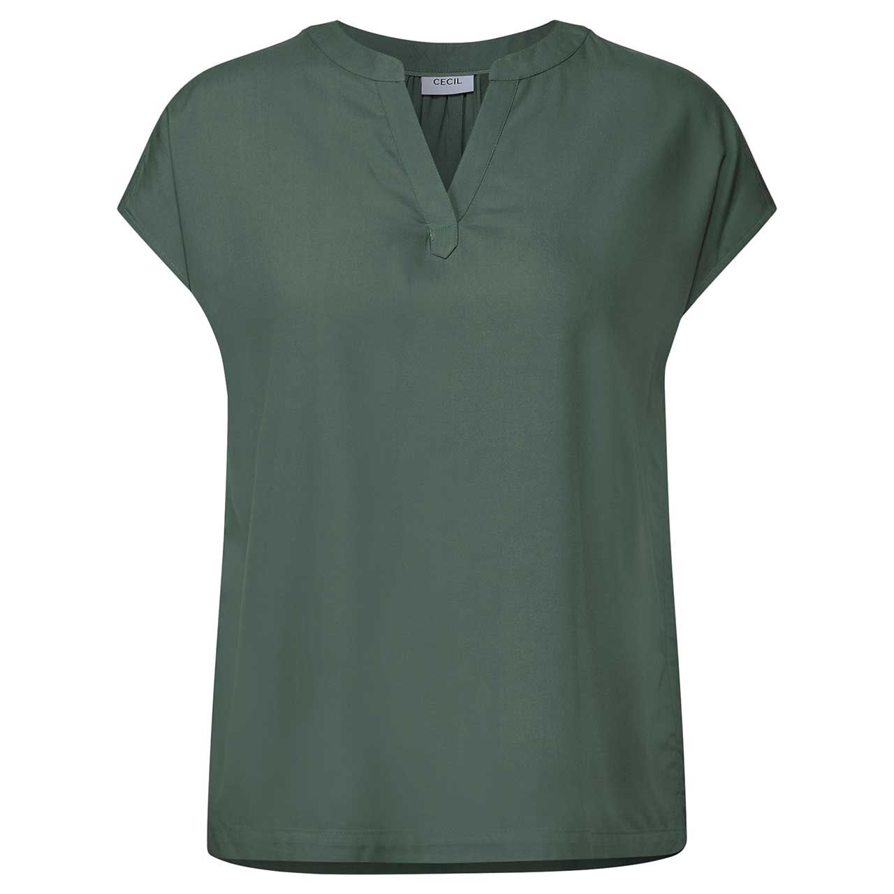Cecil Damen Kurzarm Bluse Solid Splitneck balmy khaki