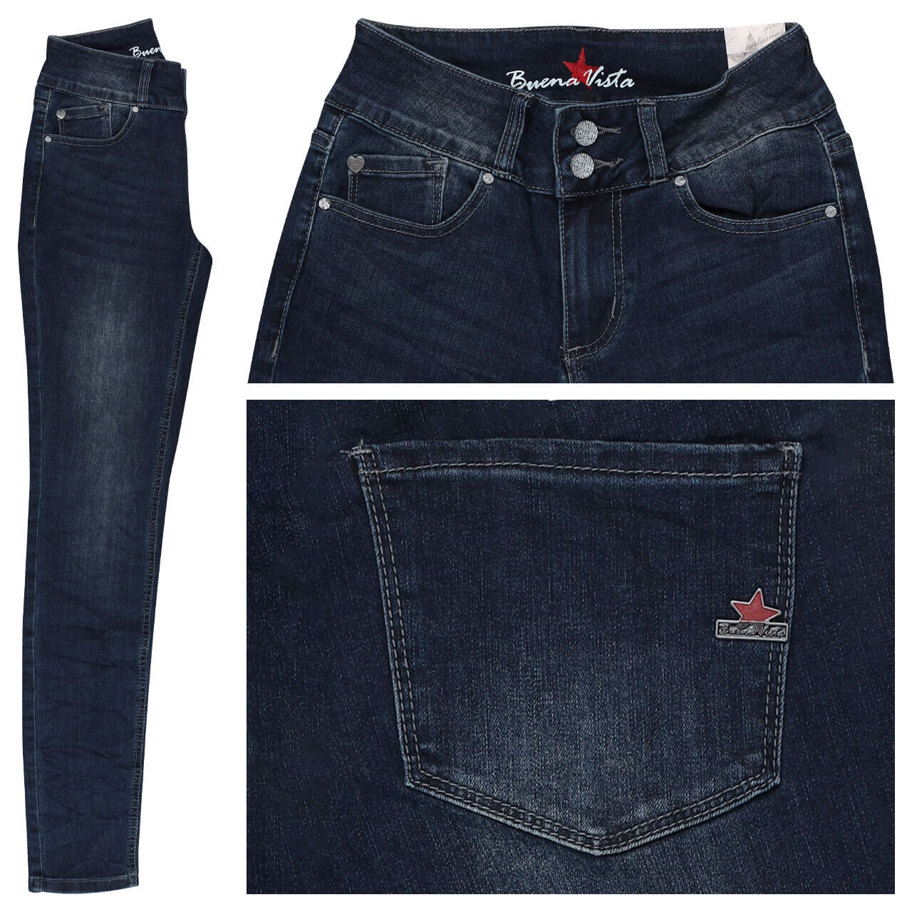 Damenjeans Tummyless Stretch Denim von Buena Vista in Dunkelblau angewaschen mit der Farbnummer 7274, Vorderansicht