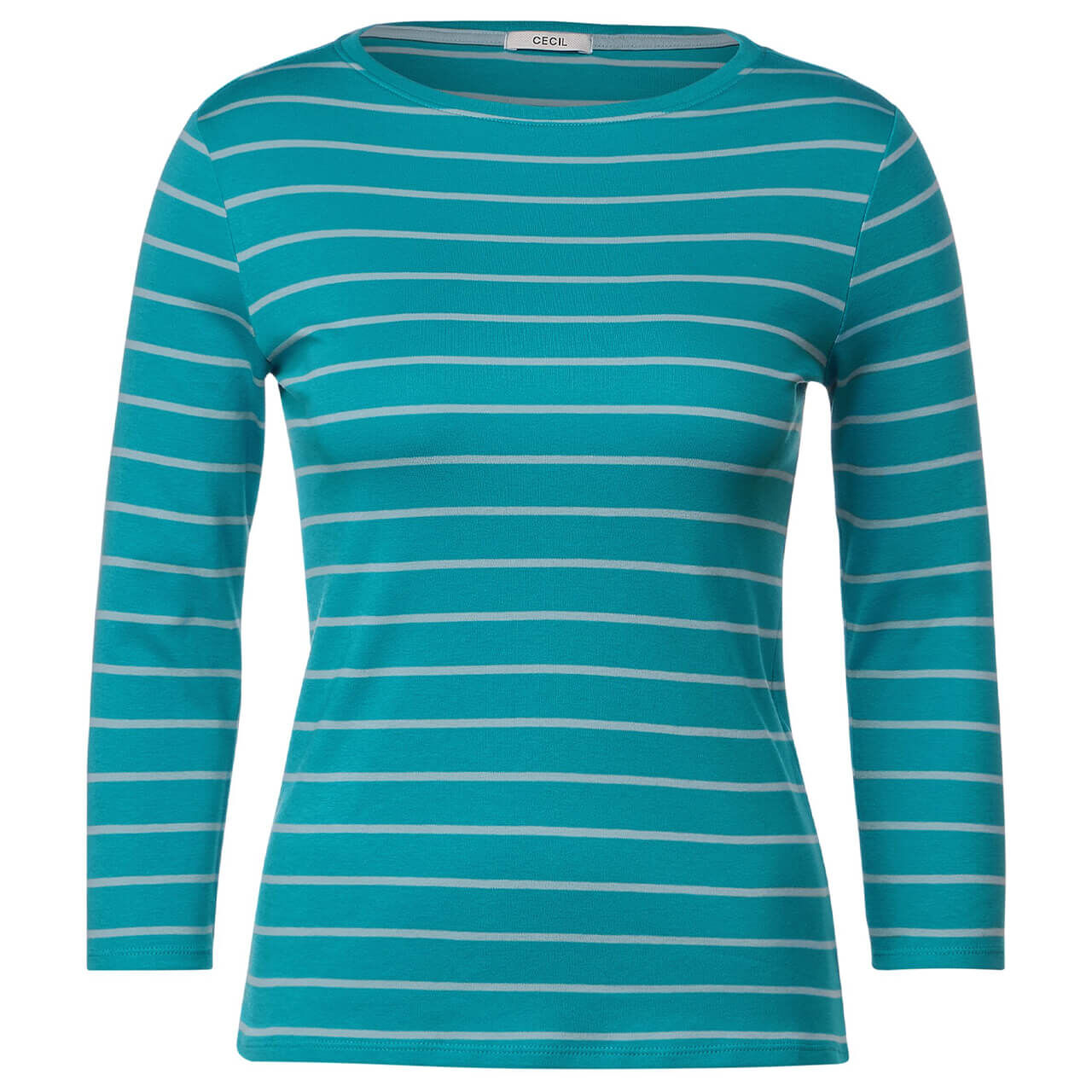 Cecil Damen 3/4 Arm Shirt Basic Boatneck frosted aqua blue stripes