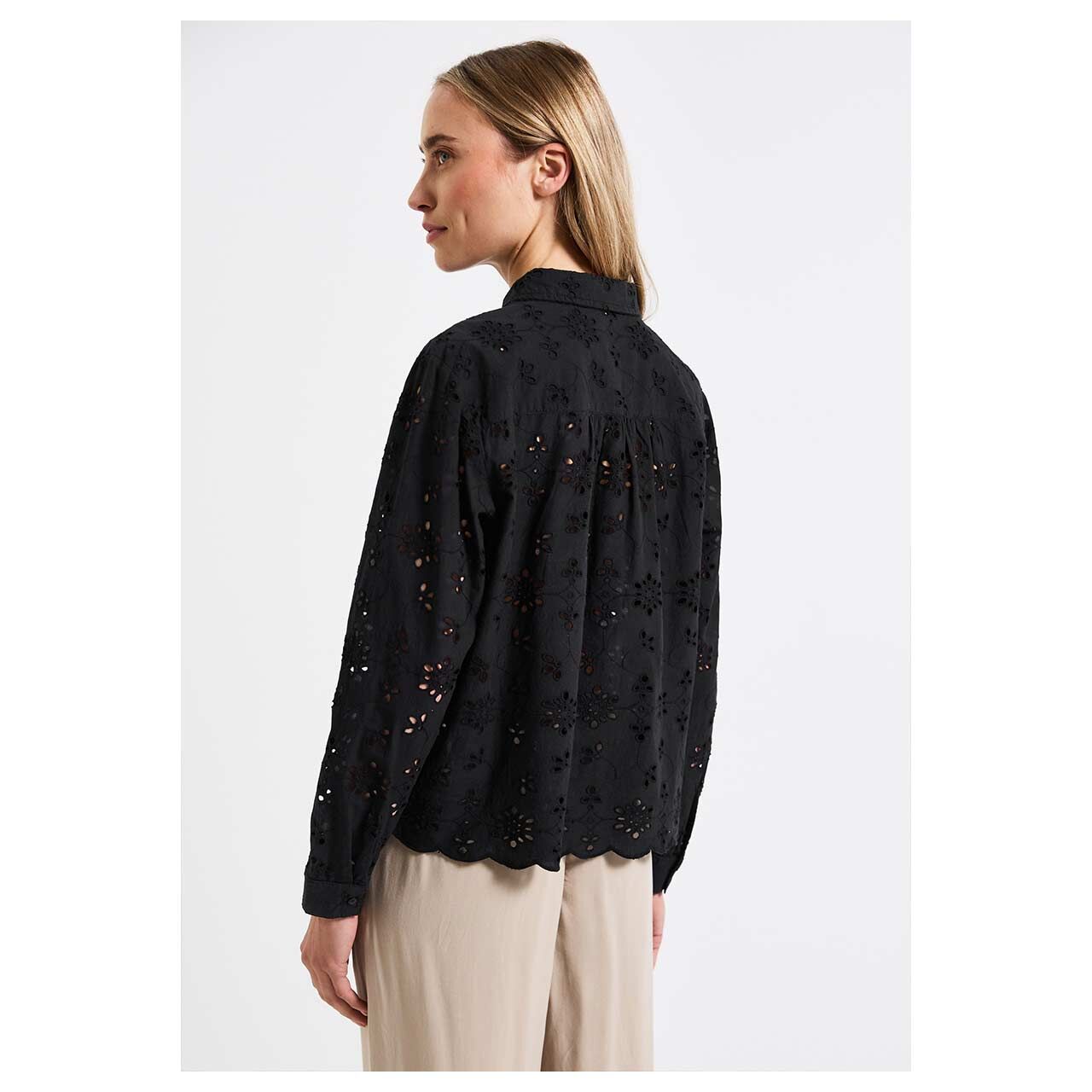 Street One Damen Langarm Bluse Allover Crochet black