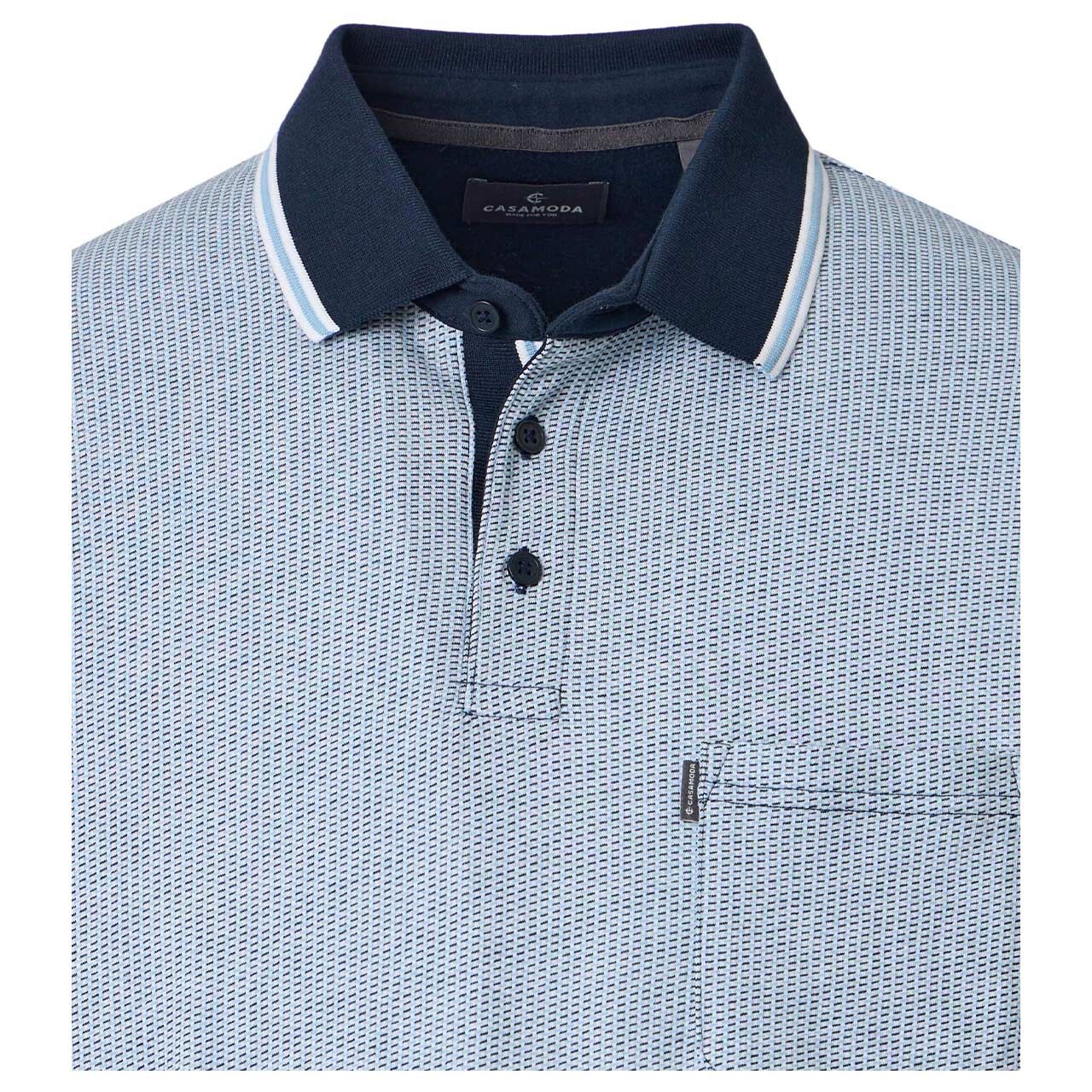 Herren Poloshirt von Casa Moda in Blau mit Print, Detailansicht vorne