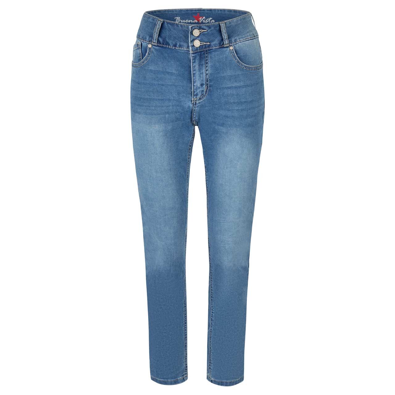 Damen Ankle Jeans Tummyless Cropped Stretch Cozy Denim von Buena Vista in Blau angewaschen,