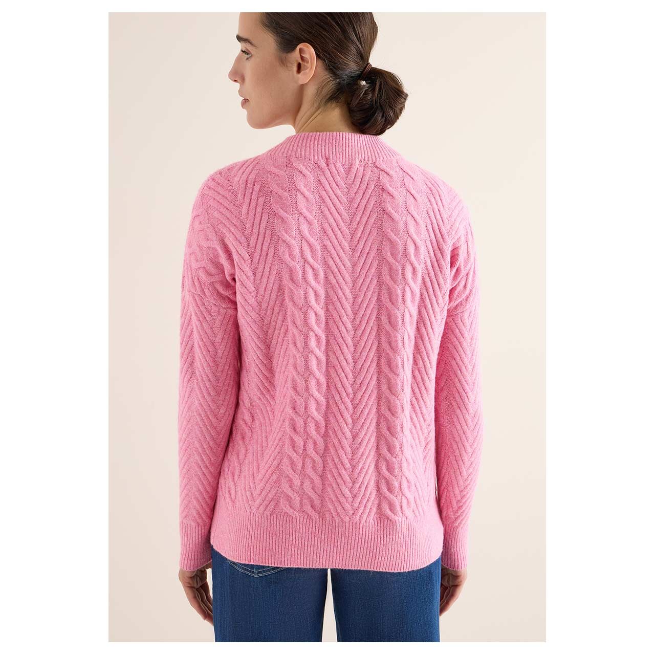 Damen Damen Pullover Cable Mix von Cecil in Pink meliert, Rückansicht am Model