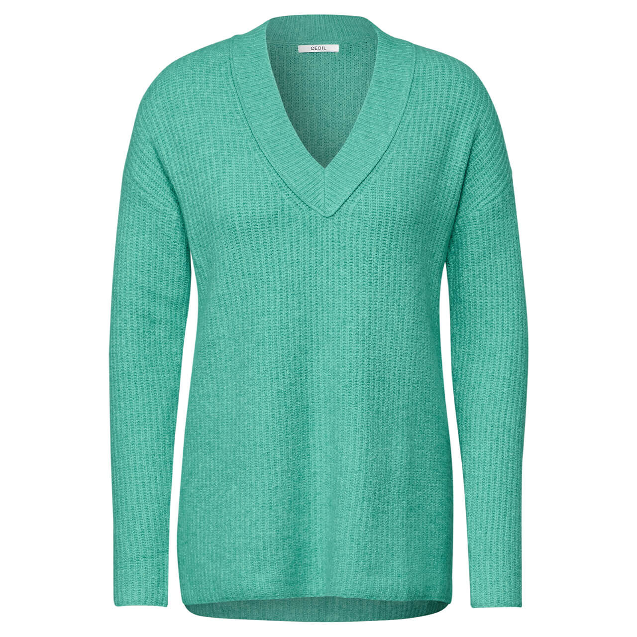 Cecil Damen Pullover Cosy Long V-neck aventurine green