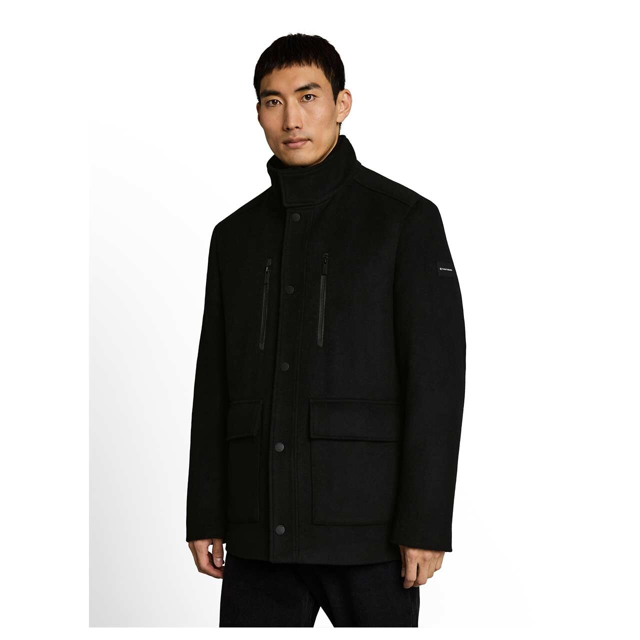 Herren Mantel Wool Coat 2 in 1 von Tom Tailor in Schwarz, Vorderansicht am Model