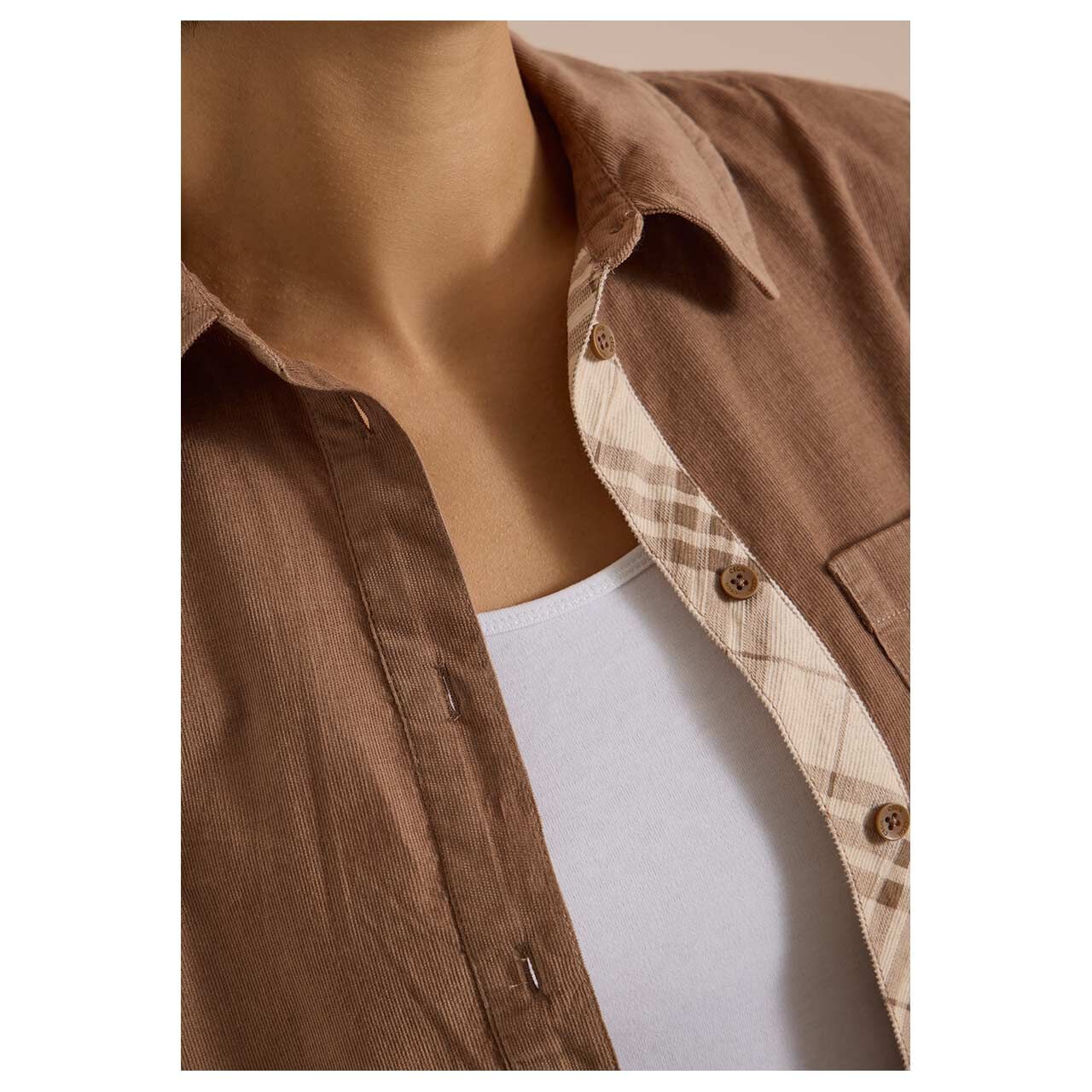 Cecil Damen Langarm Cord Bluse Corduroy creamy mocha