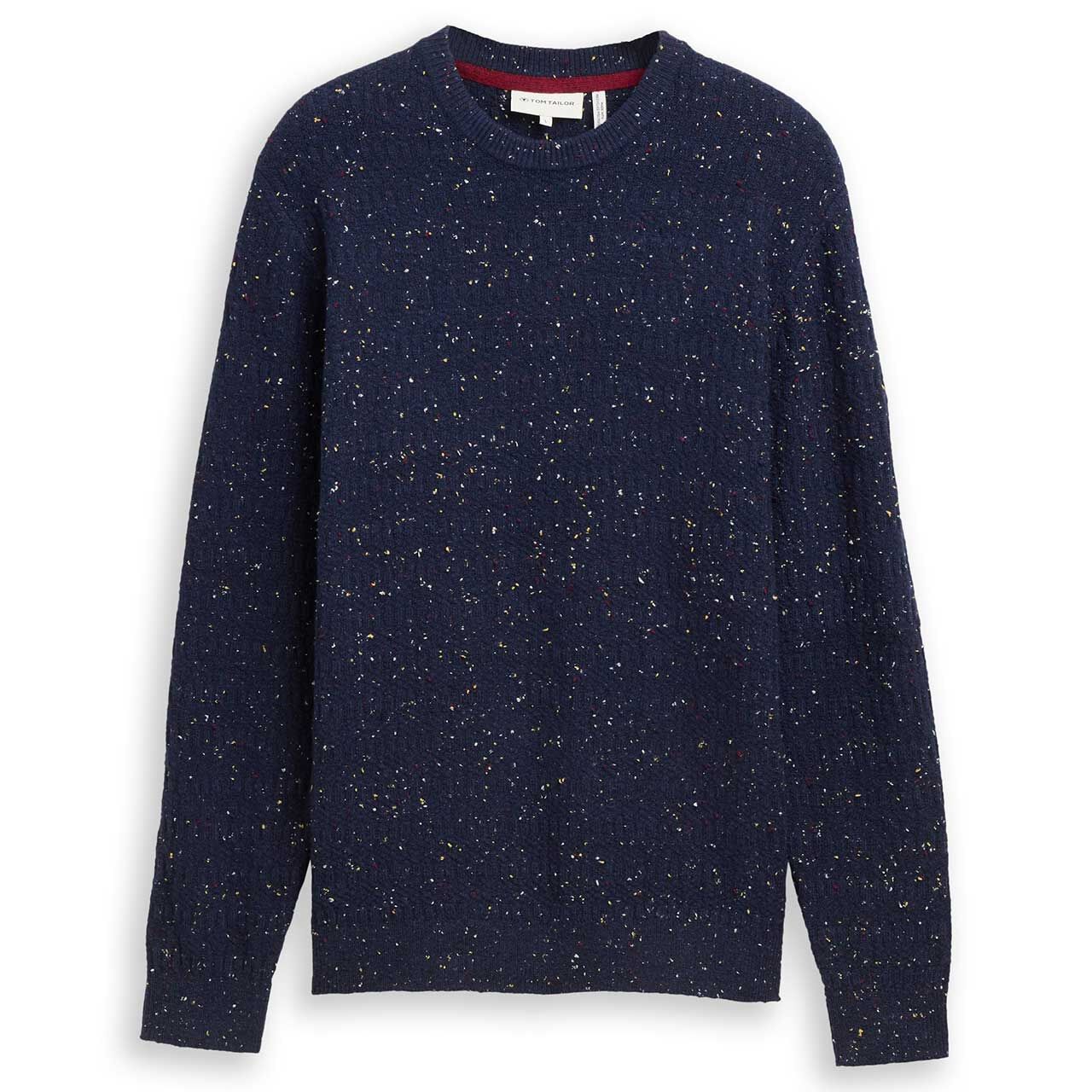 Tom Tailor Herren Pullover Knitted Crew Neck navy multicolor neps