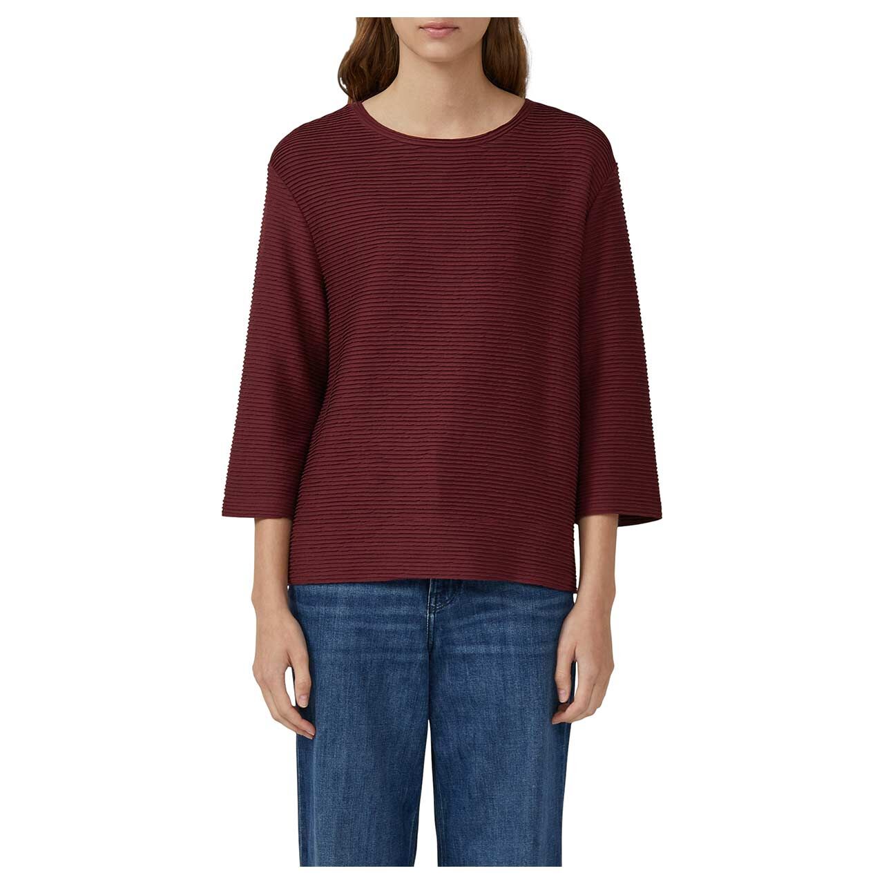 Damen 3/4 Arm Sweatshirt von s.Oliver in Dunkelrot, detaillierte Vorderansicht am Model