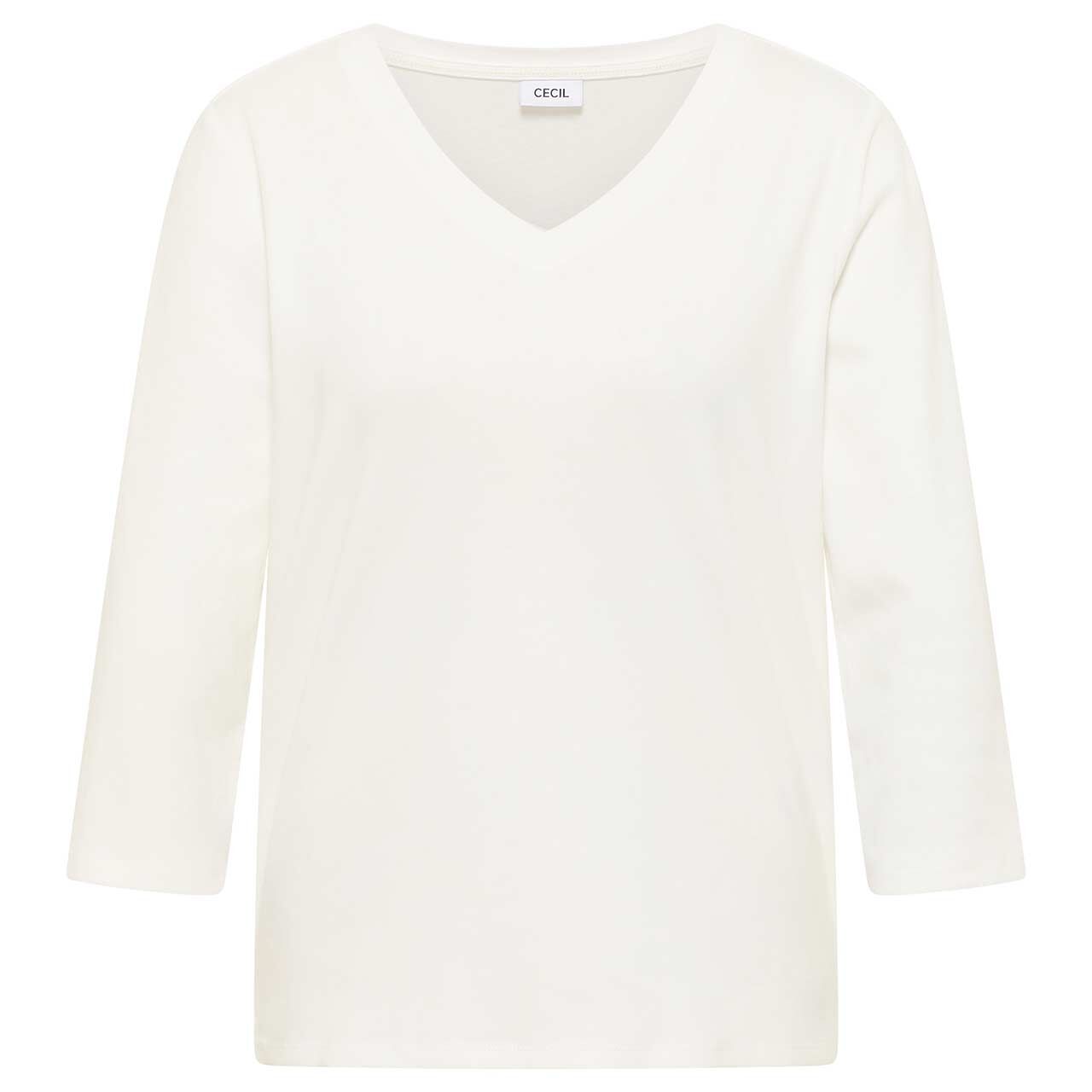 Cecil Damen 3/4 Arm Shirt Basic V-Neck vanilla white