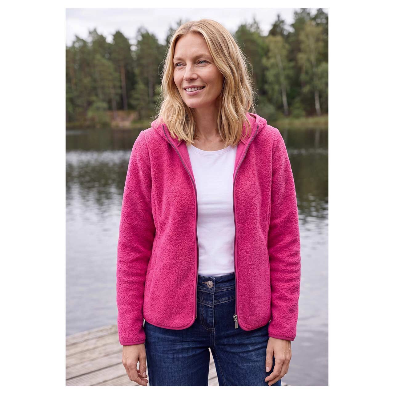 Damen Teddyjacke Solid Jacket von Cecil in Pink, Vorderansicht am Model