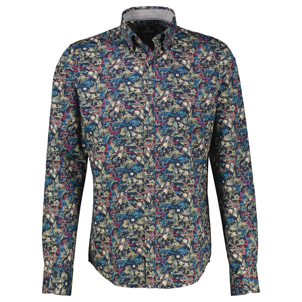 Lerros Herren Langarm Hemd classic navy floral print