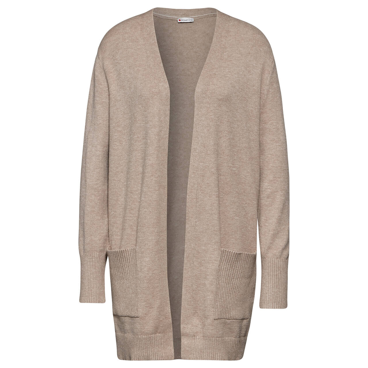 Street One Damen Long Strickjacke Cosy Open Cardigan warm taupe melange