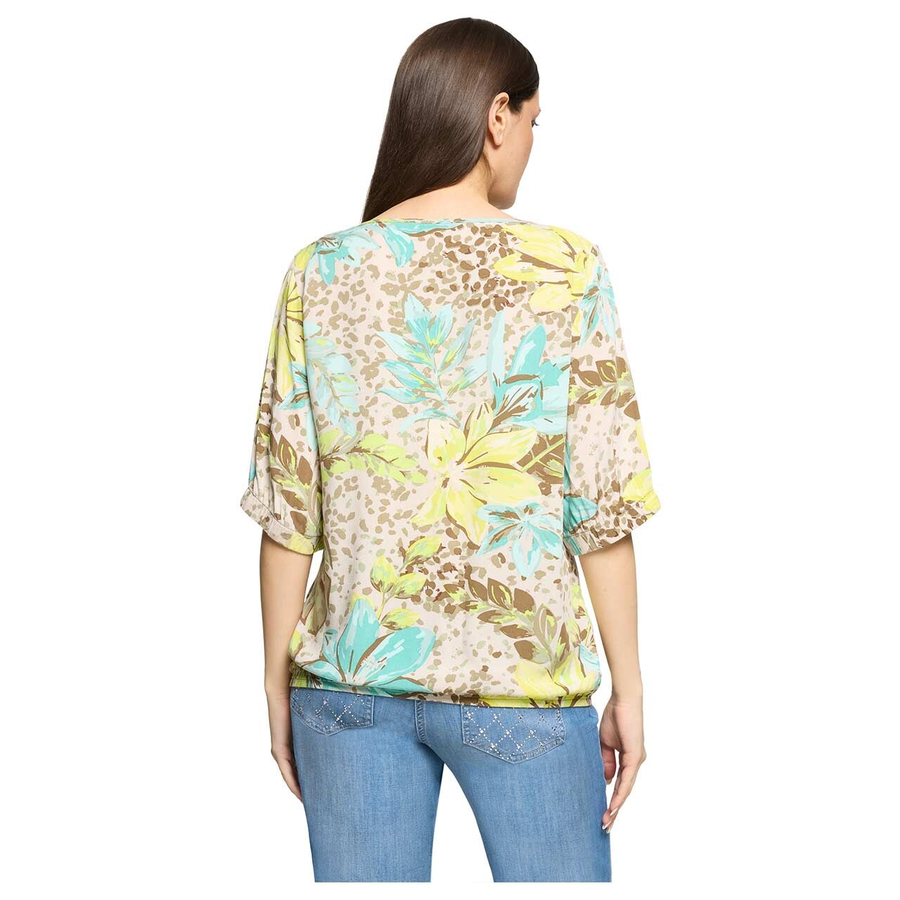 Damen Kurzarm Bluse von Betty Barclay in Beige mit Print, Rückansicht am Model