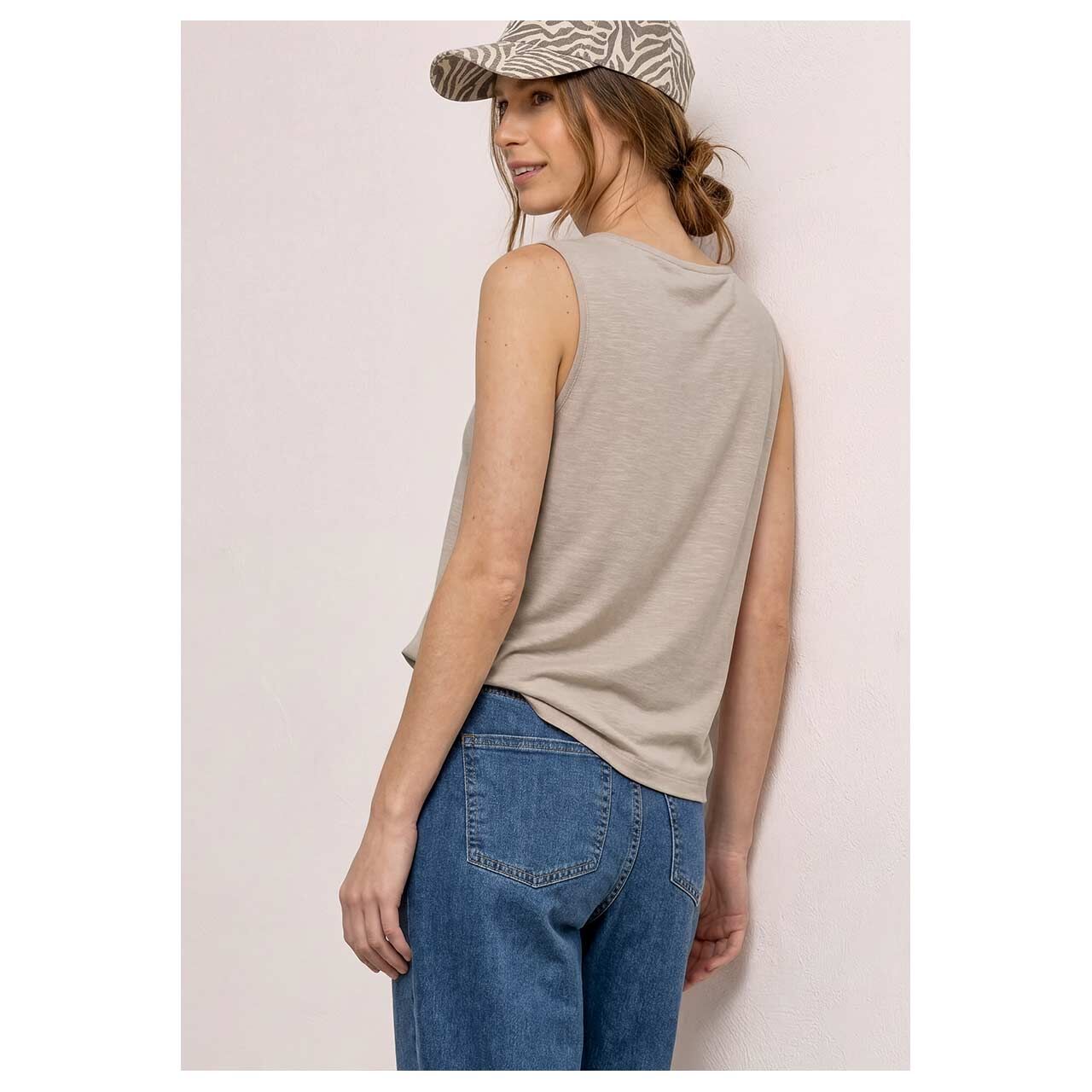 Damen Top Jersey von Street One in Beige meliert, Rückansicht am Model