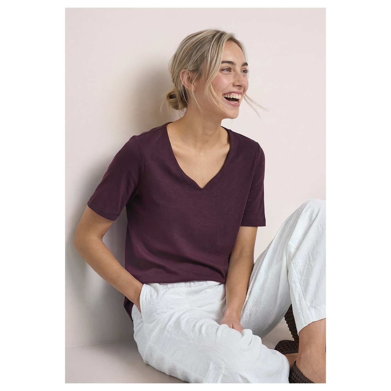 Damen T-Shirt Ada von Street One in Lila, Vorderansicht am Model