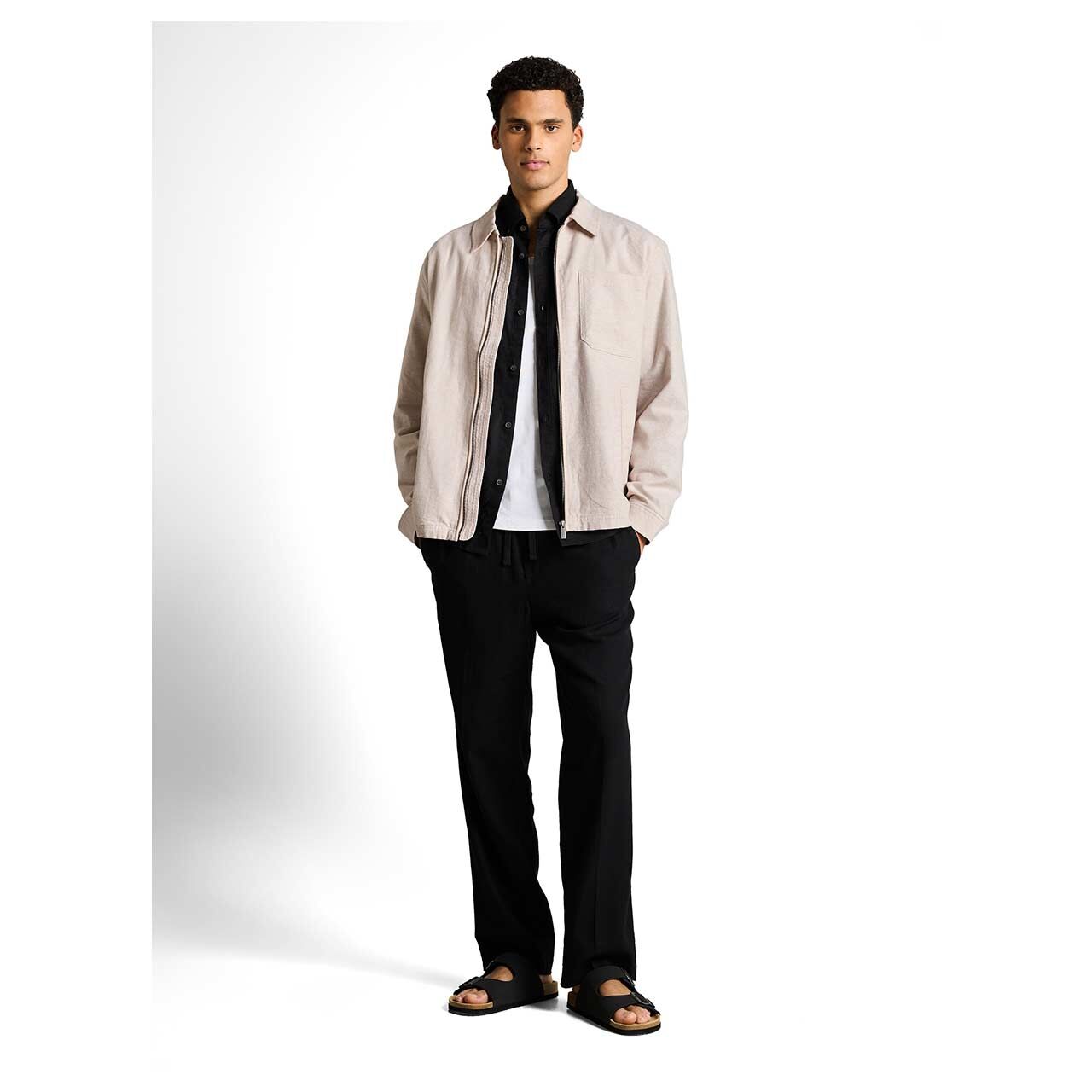 Tom Tailor Herren Jacke Cotton Linen Jacket in Beige meliert, Ganzkörperansicht am Model