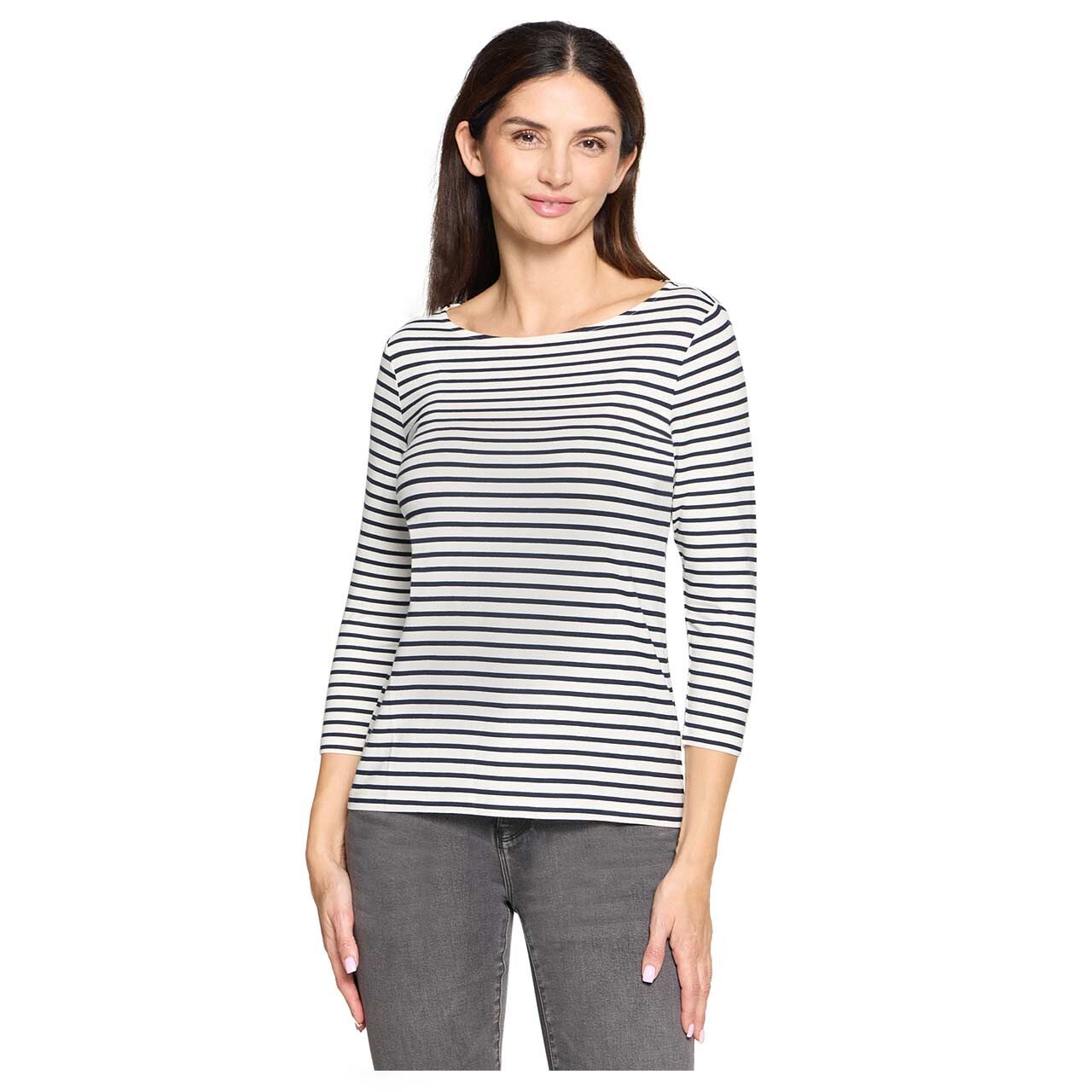 Damen 3/4 Arm Shirt von Betty Barclay in Dunkelblau gestreift, Vorderansicht am Model