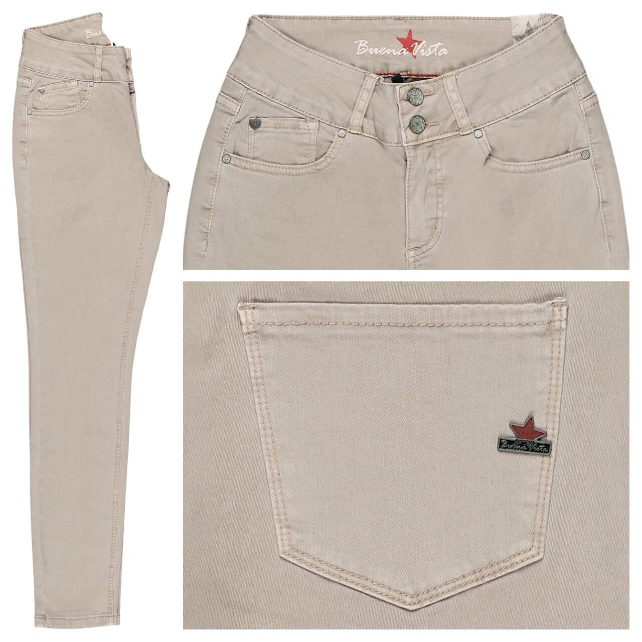 Buena Vista Tummyless Cropped Stretch Twill Ankle Baumwollhose sand